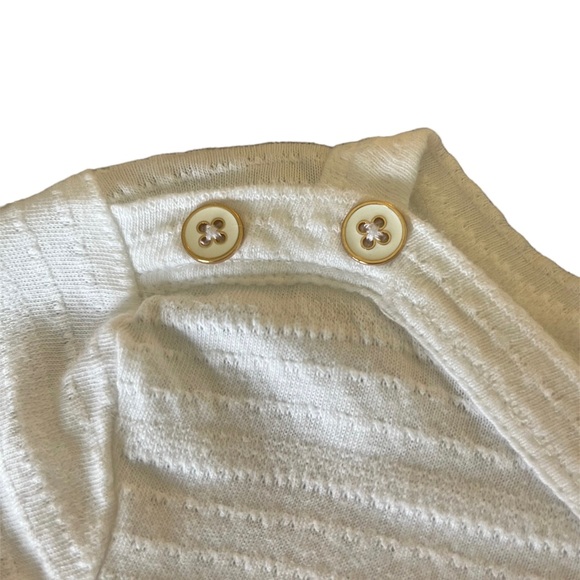 Talbots White Textured Striped Tee w/ Buttons on Shoulder - Small - Picture 4 of 4